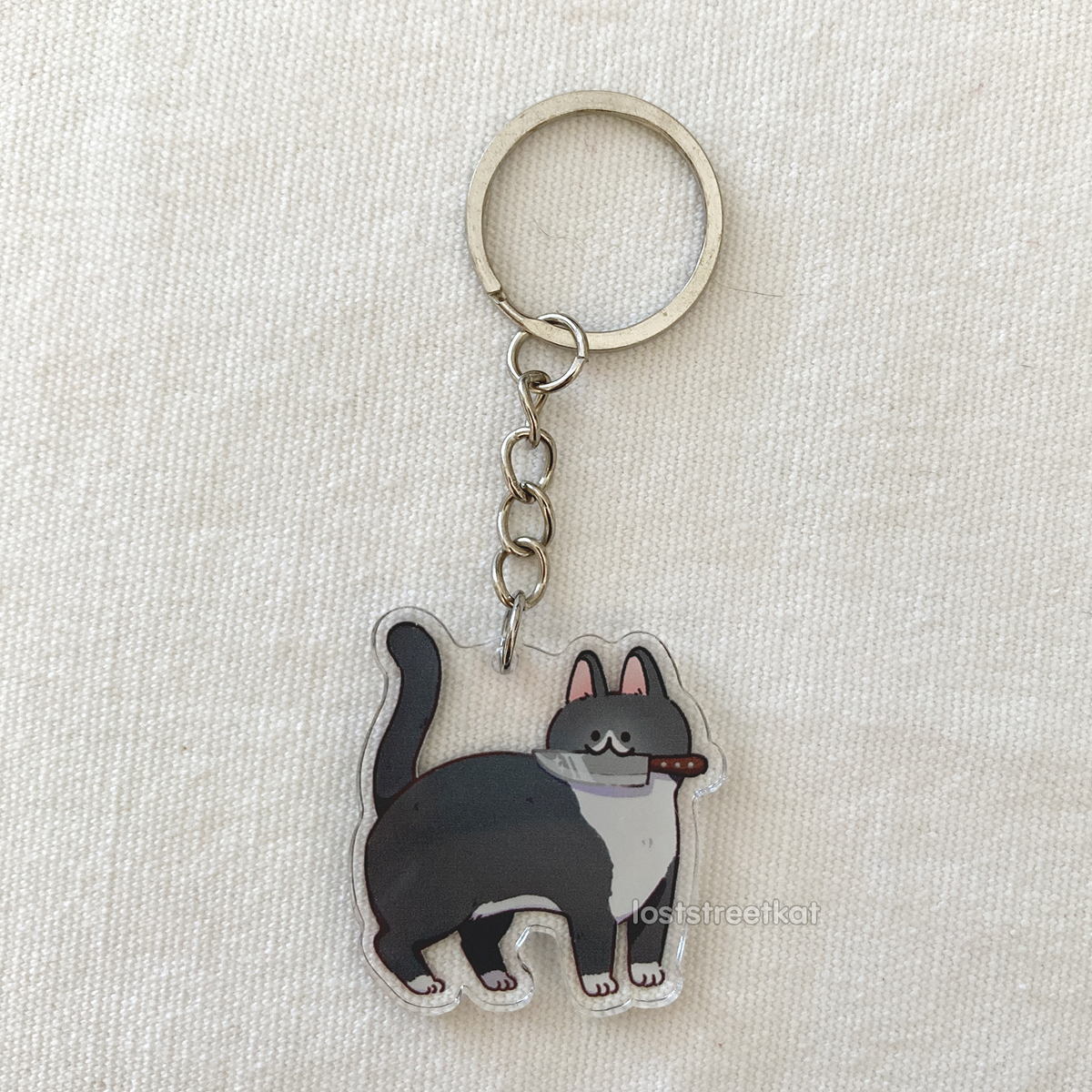 Tuxedo Knifecat Metal Keychain 