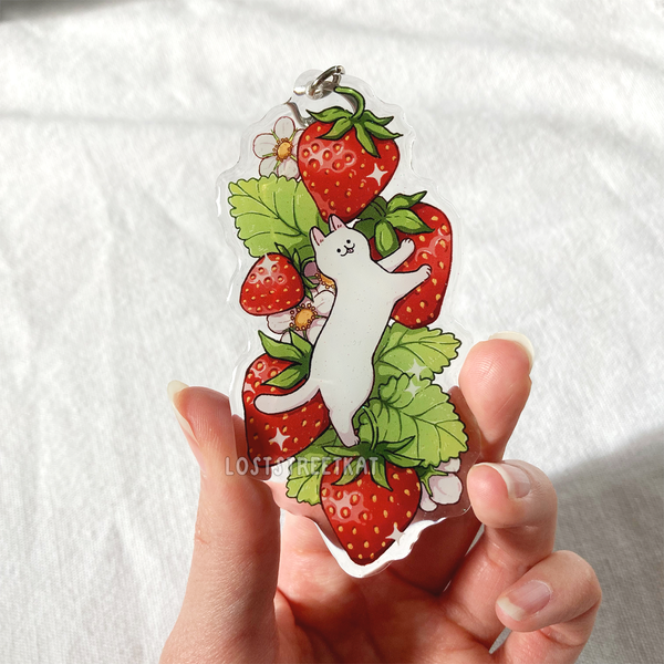 Strawberry Cat 3" Acrylic Keychain