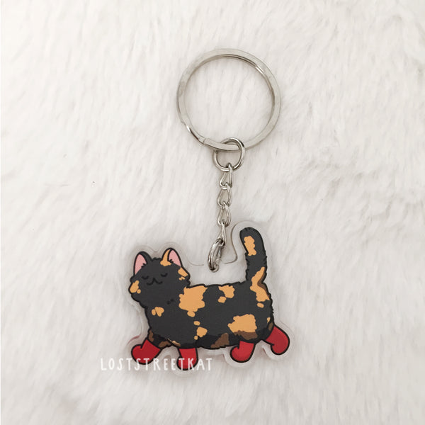 Tortie Cat with Boots Keychain - loststreetkat