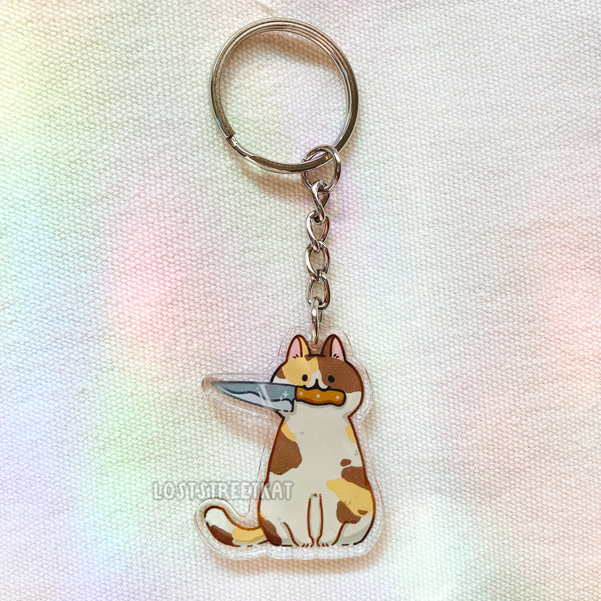 Calico Knife Cat Keychain