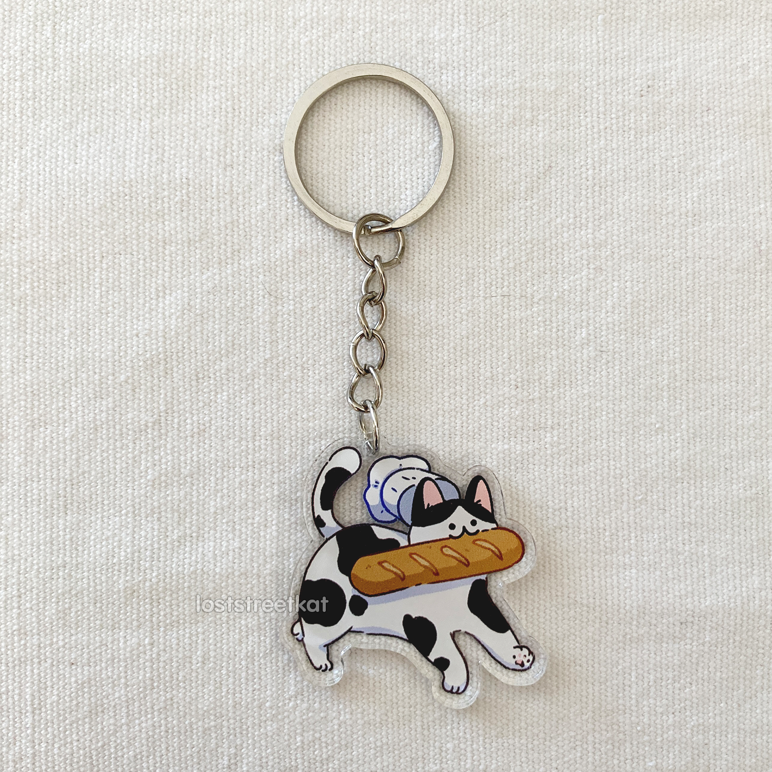 Spotted Baguette Cat Keychain