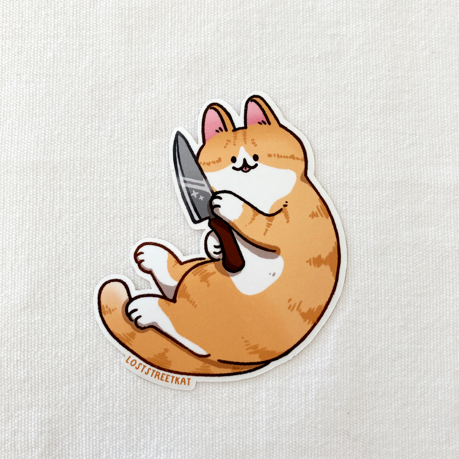 Orange Knife Cat Vinyl Sticker
