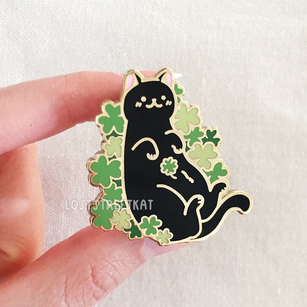 Four Leaf Clover Cat Enamel Pin - loststreetkat