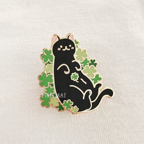 Four Leaf Clover Cat Enamel Pin - loststreetkat