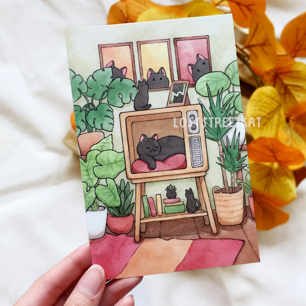 Cozy Retro Cat Postcard - Loststreetkat