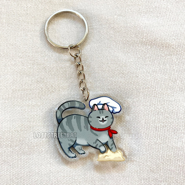 Grey Tabby Baker Cat Keychain