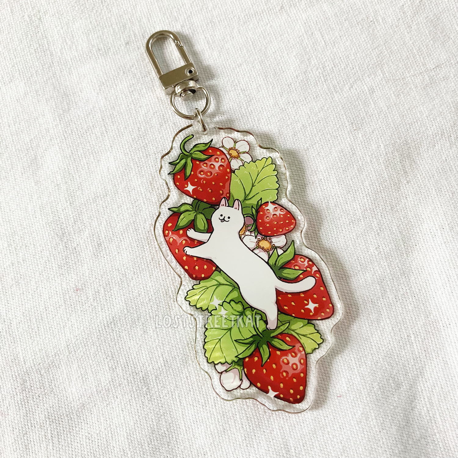 Strawberry Cat 3" Acrylic Keychain