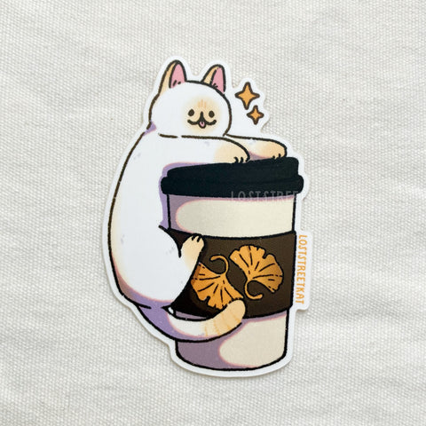 Ginkgo Coffee Cat Vinyl Sticker