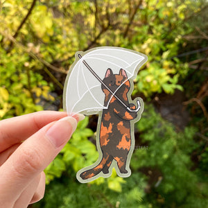 Umbrella Cat Vinyl Sticker (Transparent)