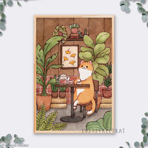 Tea House Cat Print (12"x18") - loststreetkat