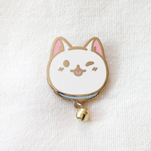 White Cat Enamel Pin With Bell- loststreetkat